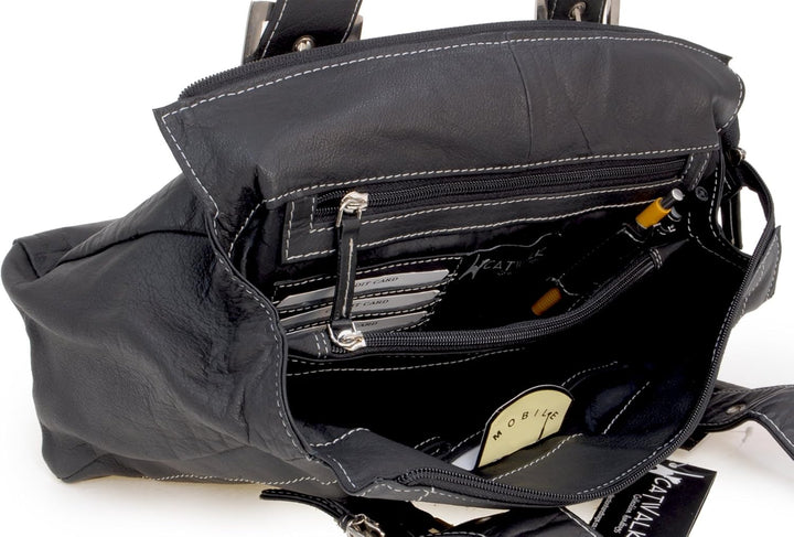 Catwalk Collection Handbags - Leder - Umhängetasche/Ledertasche/Schultertasche - JANE Schwarz, Schwa