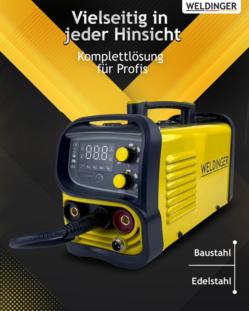 WELDINGER ME 130 mini Flux Fülldrahtschweissgerät + 1 kg Fülldraht + Fülldraht-Gasdüse + Stromdüsen