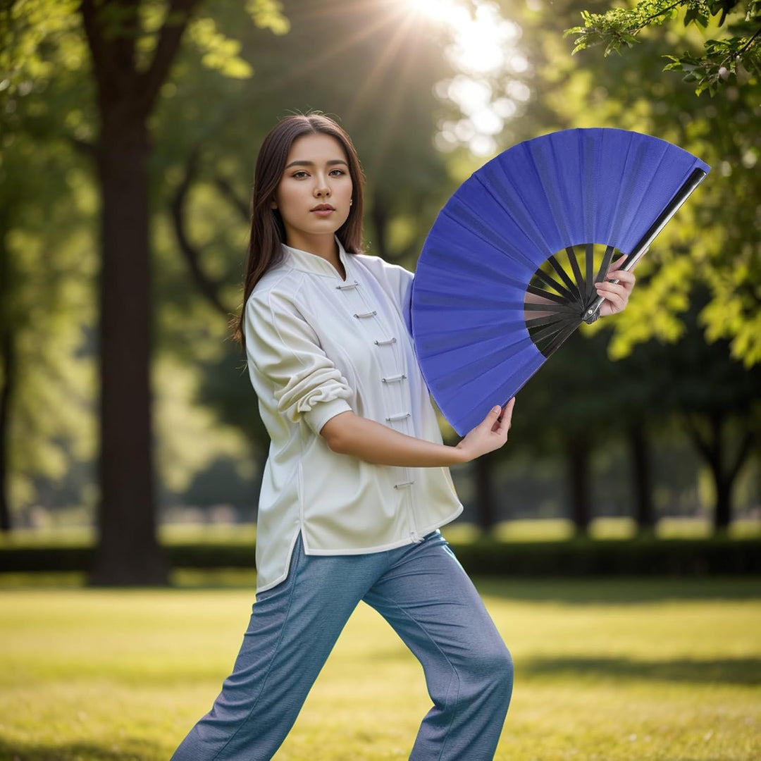2 Stück Grosse Faltbare Seide Hand Fächer Chinesischer Tai Chi Faltender Handfächer Nylon Tuch Chine