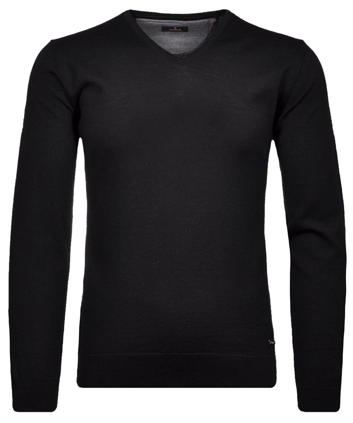 RAGMAN Herren Merino-Pullover V-Ausschnitt M Schwarz-009, M Schwarz-009