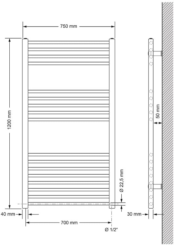 LuxeBath Badheizkörper Elektrisch 750x1200mm Grosse Leistung Weiss gerade mit Seitenanschluss inkl.