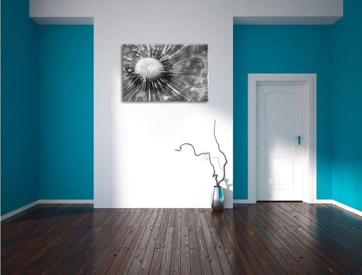 Pusteblume Kohle Effekt, Format: 100x70 auf Leinwand, XXL riesige Bilder fertig gerahmt mit Keilrahm