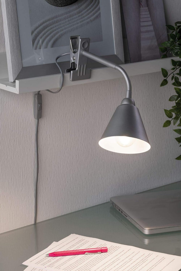 Paulmann 95432 Klemmleuchte Vitis mit Flexarm rund max. 20 Watt Lampe Schnurschalter Grau Metall, Ku