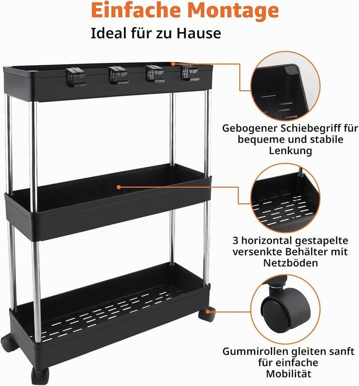 Vexillic Rollwagen, Küchenwagen mit 3 Ebenen, Aufbewahrungswagen, Küchenregal, Nischenregal, für Dre