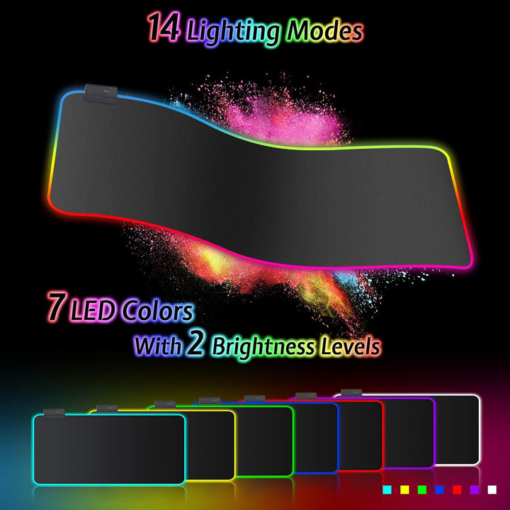 Gaming Mauspad RGB Mousepad 800x300mm XXL Gaming Mousepad gross mit 14 Beleuchtungs Modi 7 LED Farbe