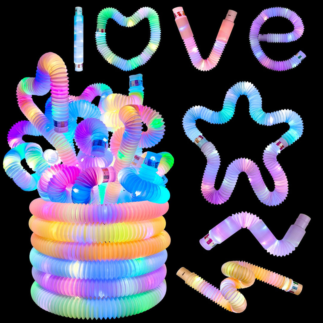 12 Stück Pop Tubes Spielzeug mit LED-Licht, LED Sensory Fidget Spielzeug, LED-Pop-Leuchtstäbe, Gebur