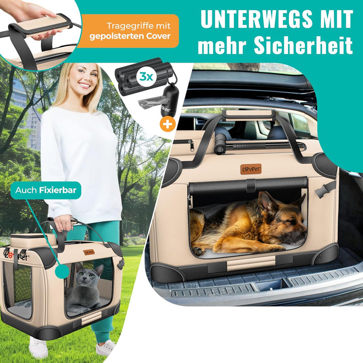 Lovpet® Transportbox Hund Katze Transporttasche S 49,5x34,5x35cm | Hunde-Tragetasche Faltbare Katzen