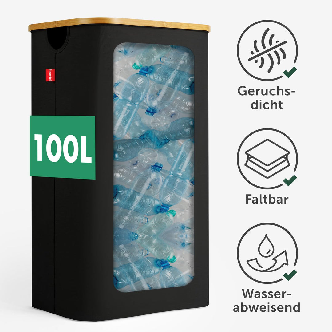 Blumtal Pflandflaschen Sammelbehälter 100L - Bambus Pfandflaschen Organizer mit Pfandflaschen Tasche