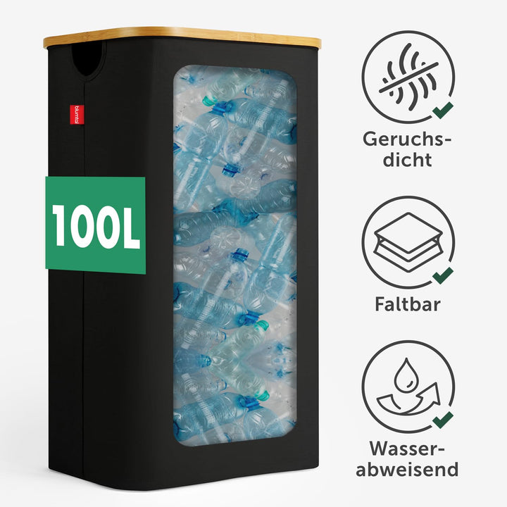 Blumtal Pflandflaschen Sammelbehälter 100L - Bambus Pfandflaschen Organizer mit Pfandflaschen Tasche