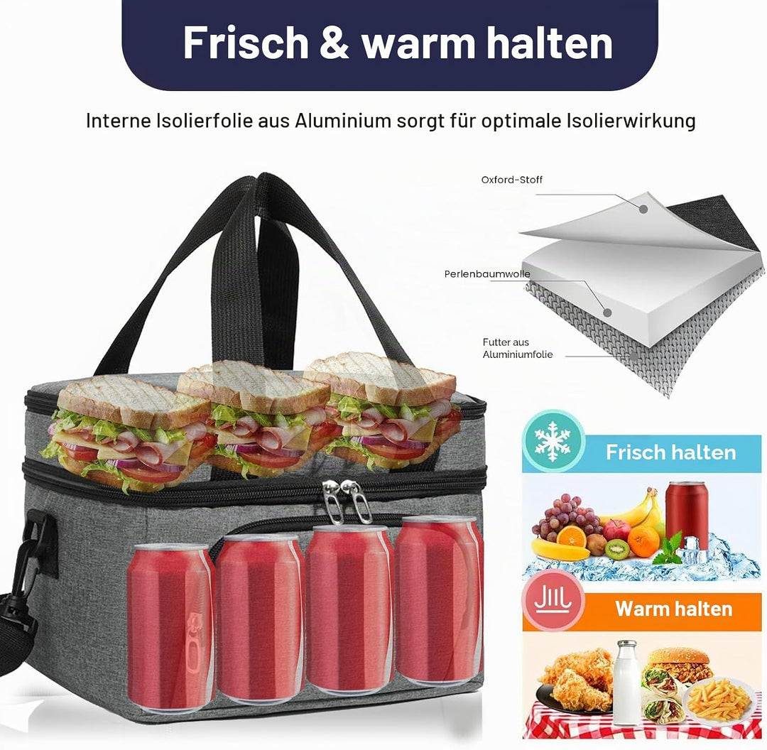 10L Kühltasche für Männer und Frauen – Doppellagige Isolierte Kühltasche, Auslaufsichere Lunchtasche