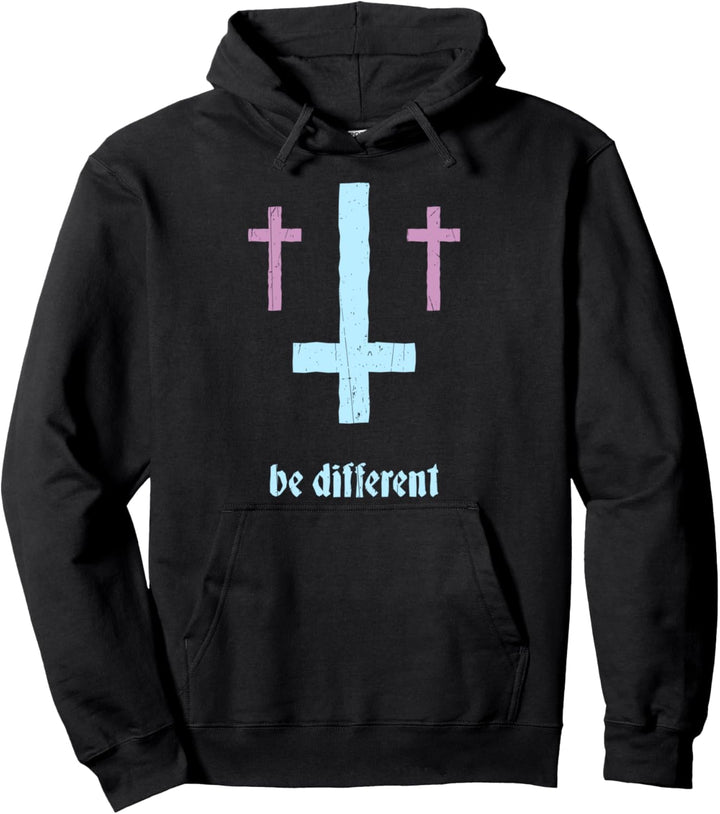 Pastel Goth umgedrehtes Kreuz Be Different Pullover Hoodie