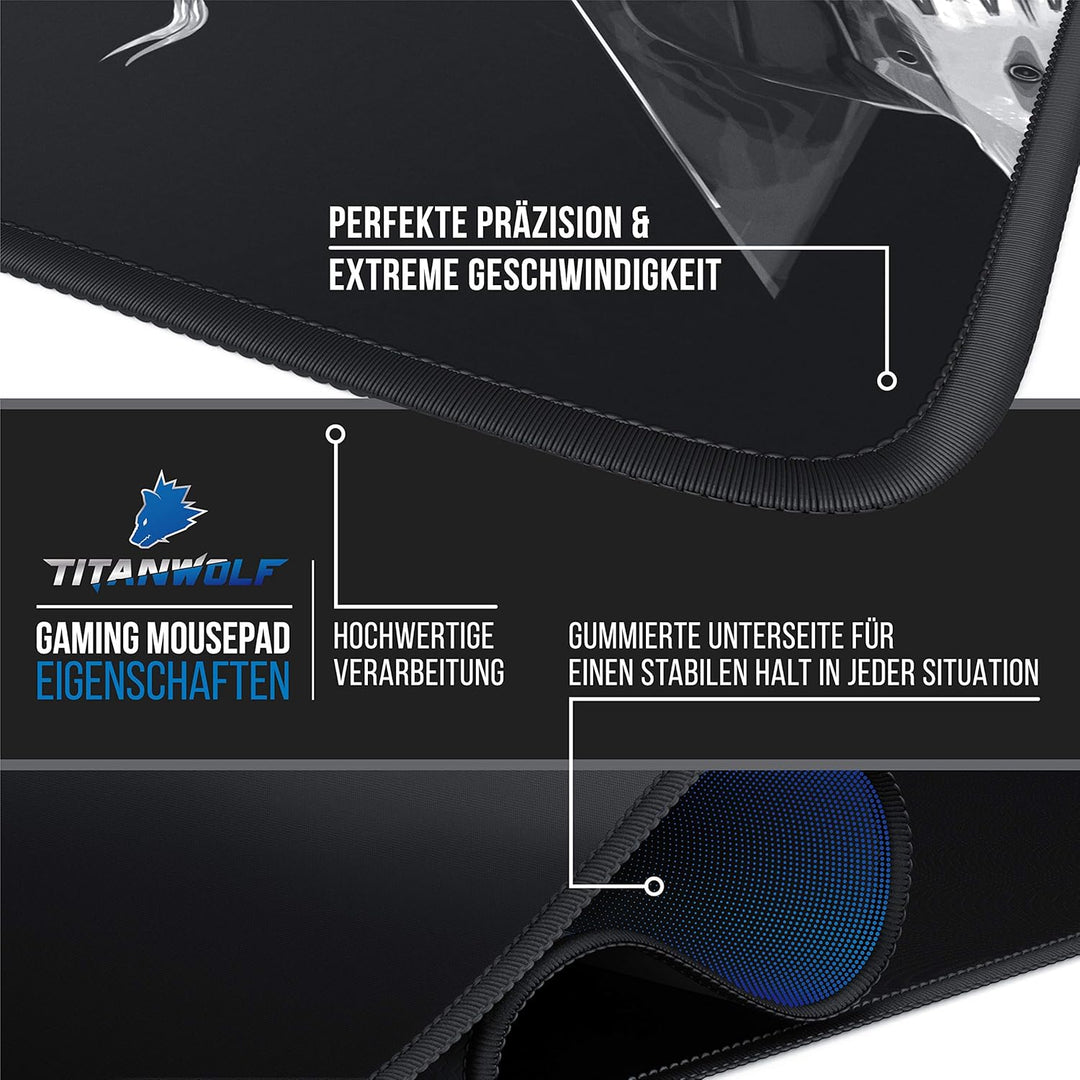 Titanwolf – XXL Gaming Mauspad 900x400 mm - Tischunterlage Mousepad Gaming XXL Gross - Präzision und