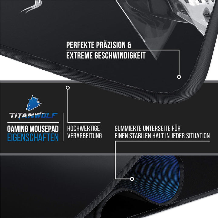 Titanwolf – XXL Gaming Mauspad 900x400 mm - Tischunterlage Mousepad Gaming XXL Gross - Präzision und