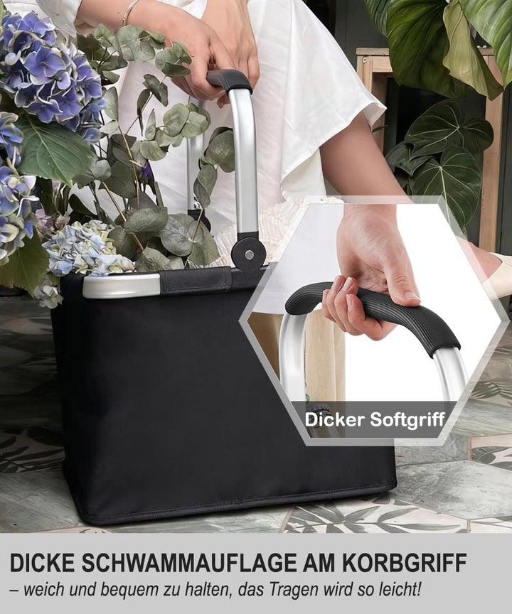 30L Tragekorb Faltbar Einkaufskorb Gross Picknickkorb mit Gepolsterten Griffen Praktischer Klappkorb