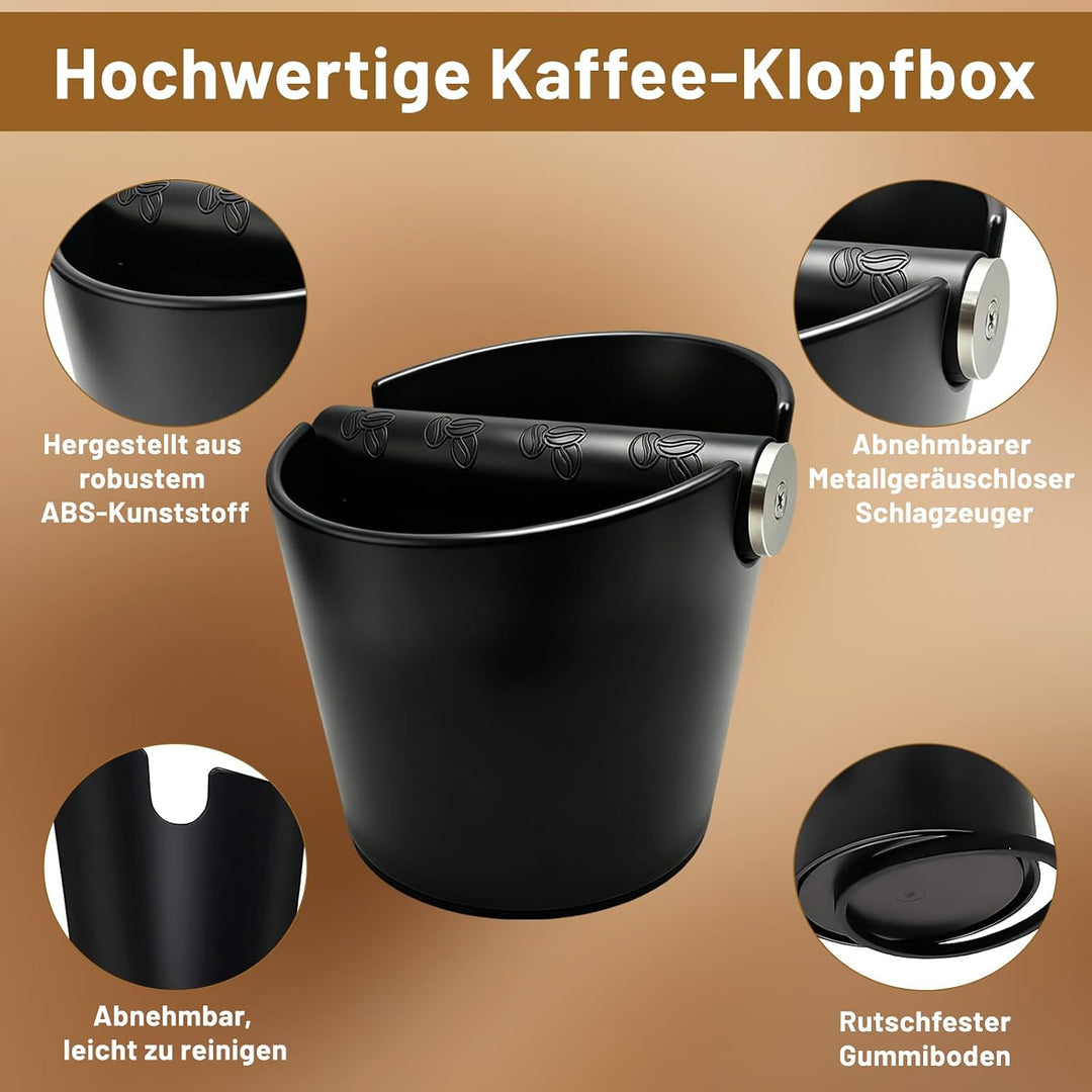 Knock Box für Siebträger – Kaffeesatz-Abklopfbehälter mit schalldämpfender Edelstahl-Klopfstange, Bü
