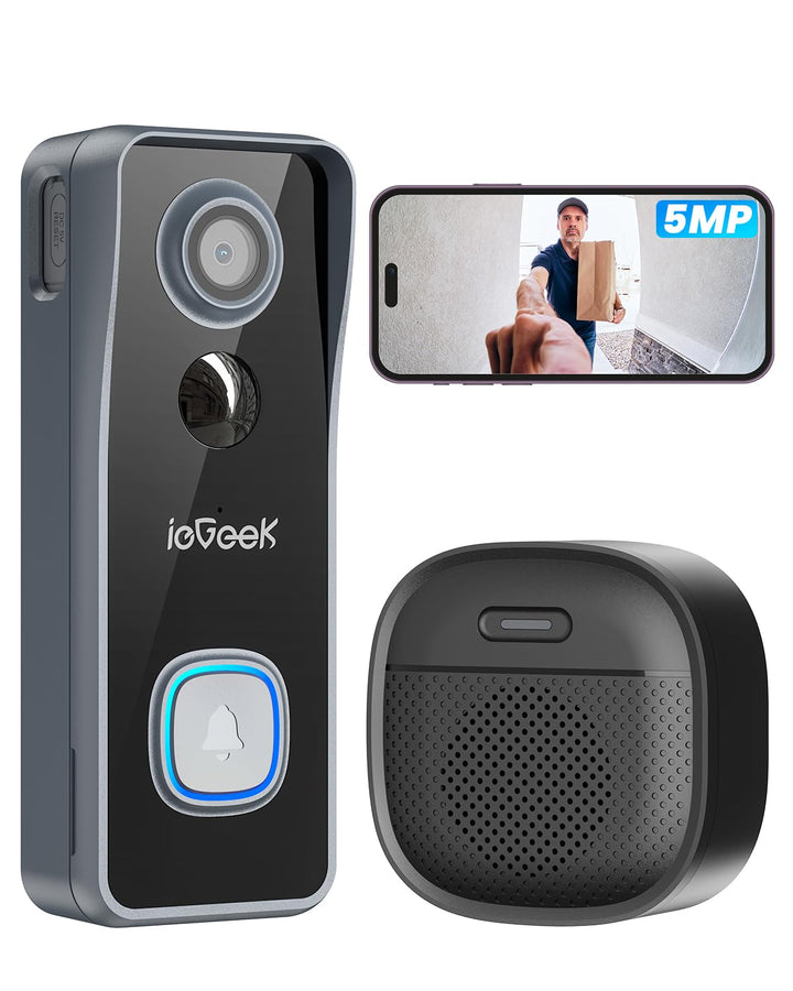ieGeek 5MP 2,5K WLAN Video Türklingel mit Kamera (2026), 166° Weitwinkel Funkklingel mit Kamera, Sic