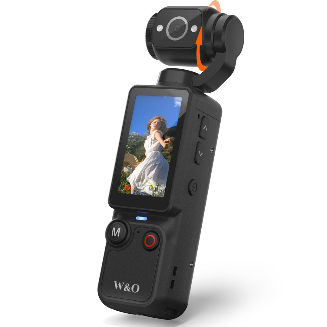 W & O 2,5K Vlog Kamera mit 180° Drehbarer Objektiv,Taschen Körperkamera Bodycam mit Audio&Video Aufn