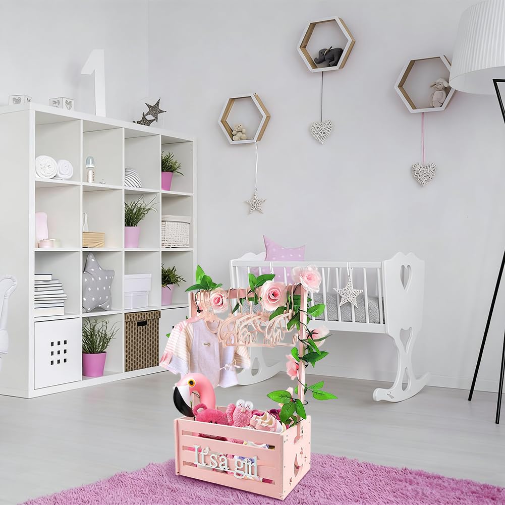 UNICRAFTALE Rosafarbener Babyparty Kistenschrank Aus Holz Babyaufbewahrung Mit 6 Kleiderbügel Kisten