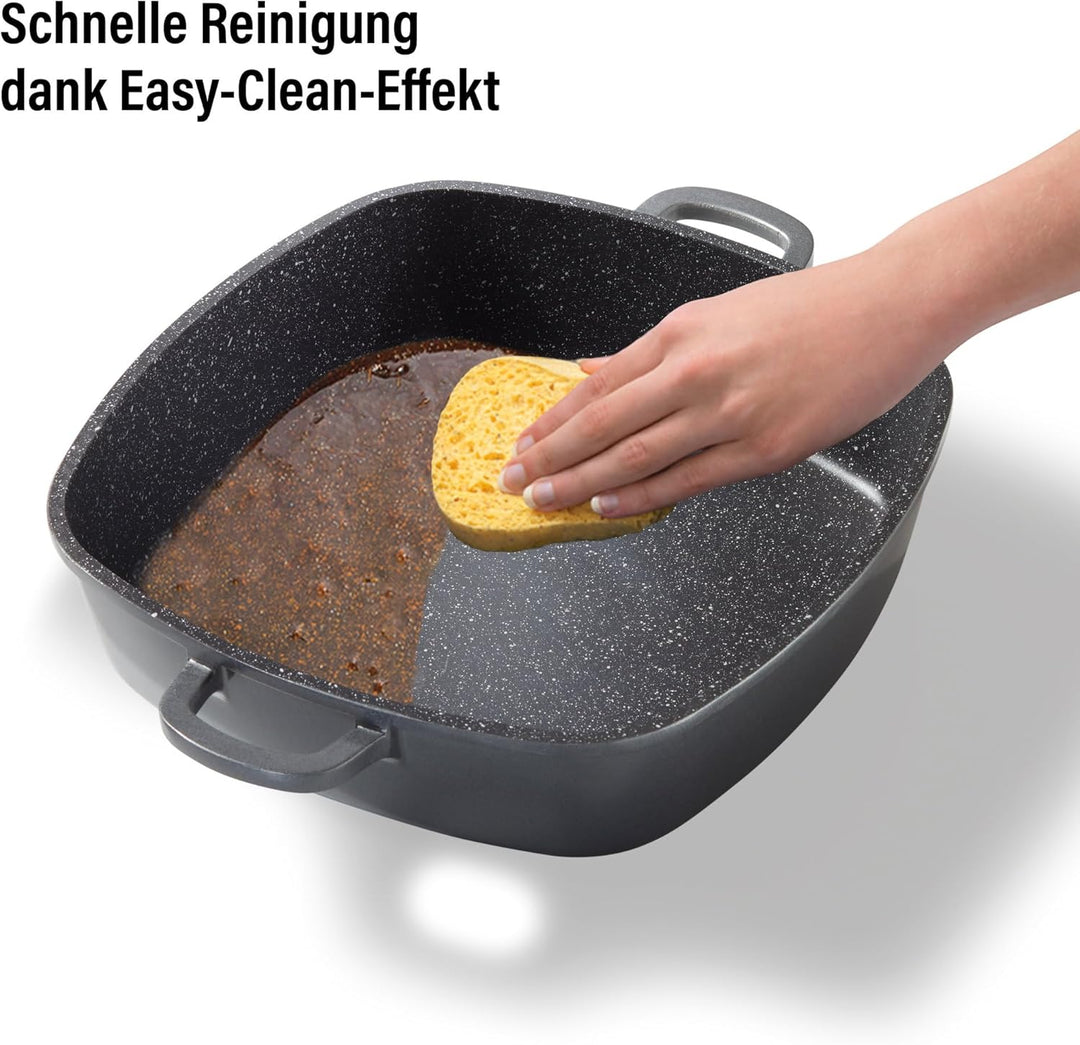 STONELINE Servierpfanne Eckig 28 cm, Eckige Pfanne Induktion mit Deckel, Aroma Funktion, Aluguss, An