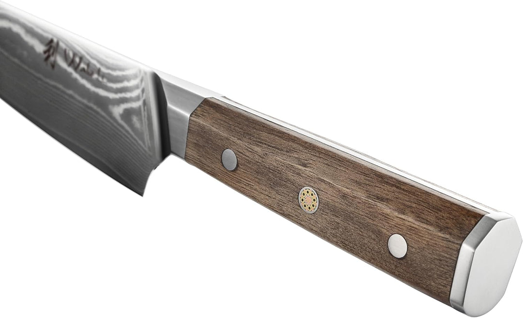 Wakoli Hickory Kiritsuke-Chefmesser 15 cm, 67 Lagen Damaststahl, VG10-Kern | Full-Tang-Konstruktion,