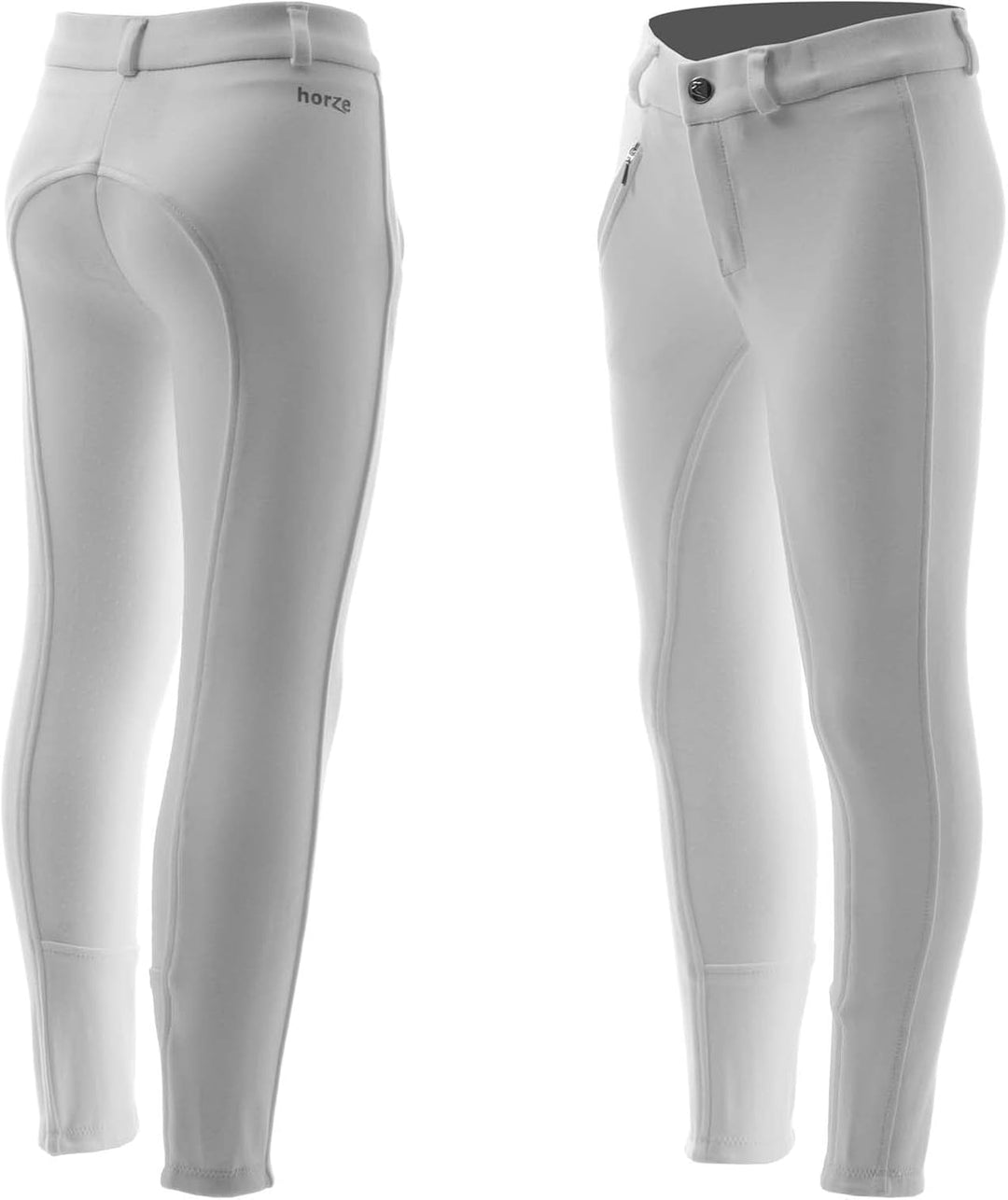 HORZE Kinder Reithose Active, Vollbesatz Reithose Mädchen mit Silikon 8 Weiss, Weiss 8