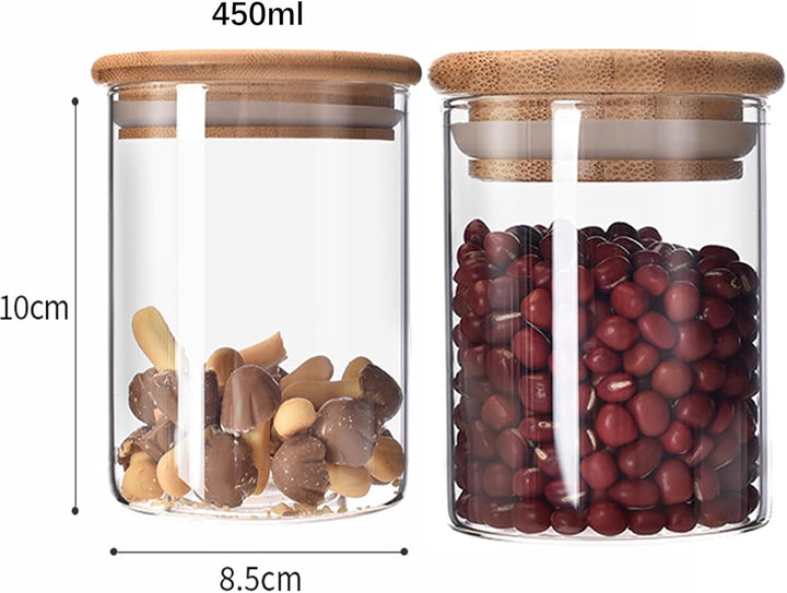 Keyoung 4 Stück Vorratsglas mit Holzdeckel, Aufbewahrungsgläser 450ML für Spagetti, Getreide Bohnen,
