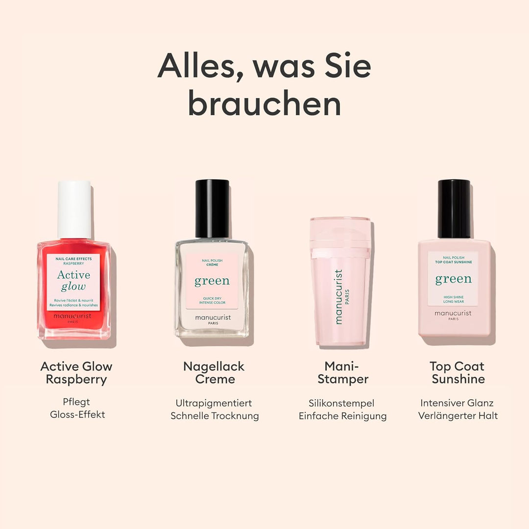 French Maniküre Set von Manucurist - Active™ Glow Raspberry, Green™ Nagellack Crème, Mani Stamper, G