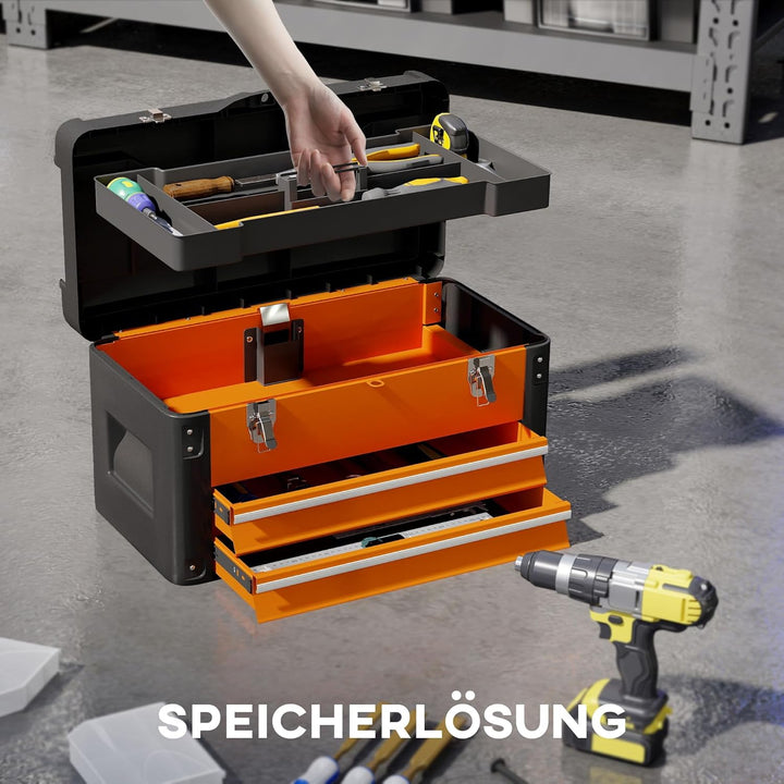 HOMCOM Werkzeugkoffer leer, robust Werkzeugkasten mit 2 Schublade Fächer Tragegriff, Werkzeugkiste W