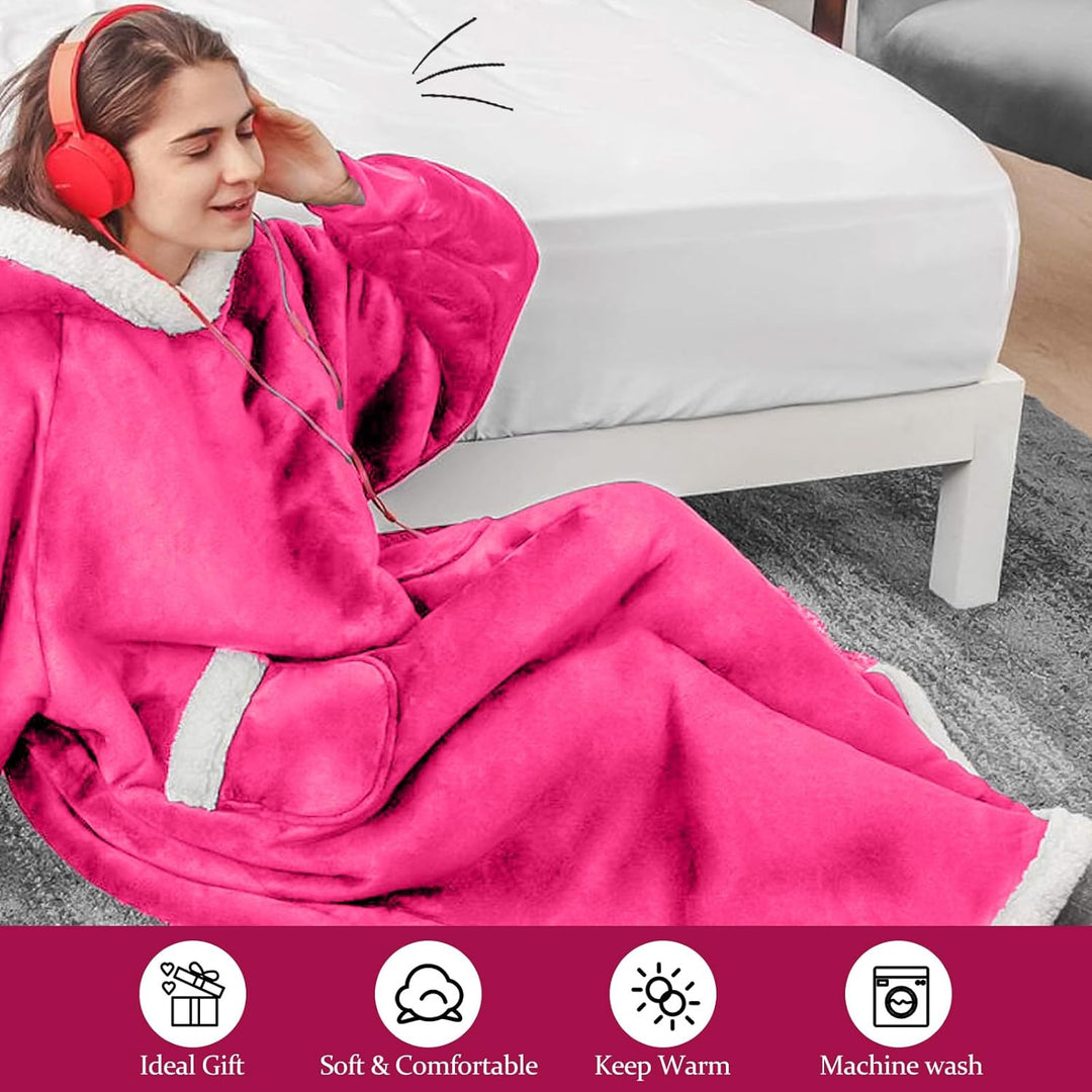 Decke mit Ärmeln und Kapuze Hoodie Decke Erwachsene Ärmeldecke Weich Warm Kuscheldecke mit Ärmeln (R