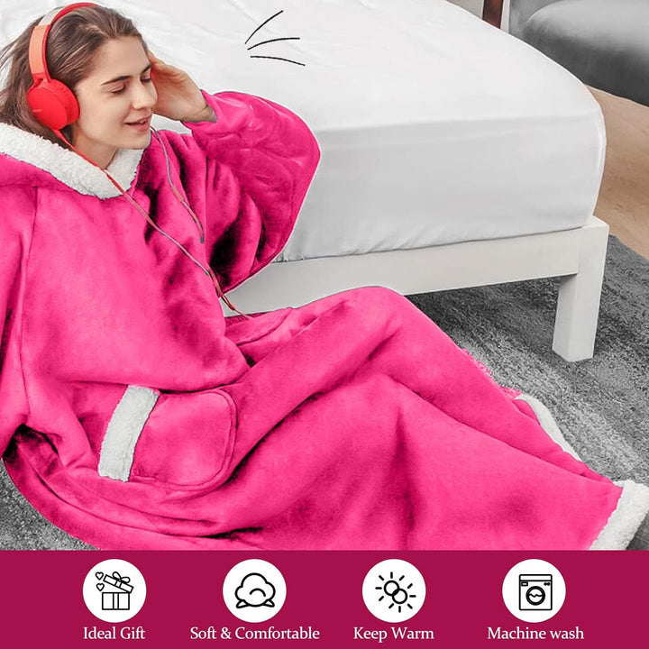 Decke mit Ärmeln und Kapuze Hoodie Decke Erwachsene Ärmeldecke Weich Warm Kuscheldecke mit Ärmeln (R