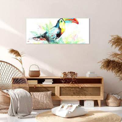 Wandbilder Dekoration Wohnzimmer Vogel Toucan Neugier wild Panorama Bilder auf Leinwand 120x50cm Lei