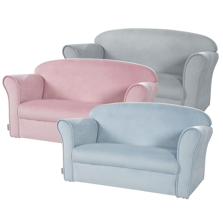 roba Kindersofa Lil Sofa mit Armlehnen für Mädchen und Jungen - Bequeme Kindercouch - Samtstoff hell
