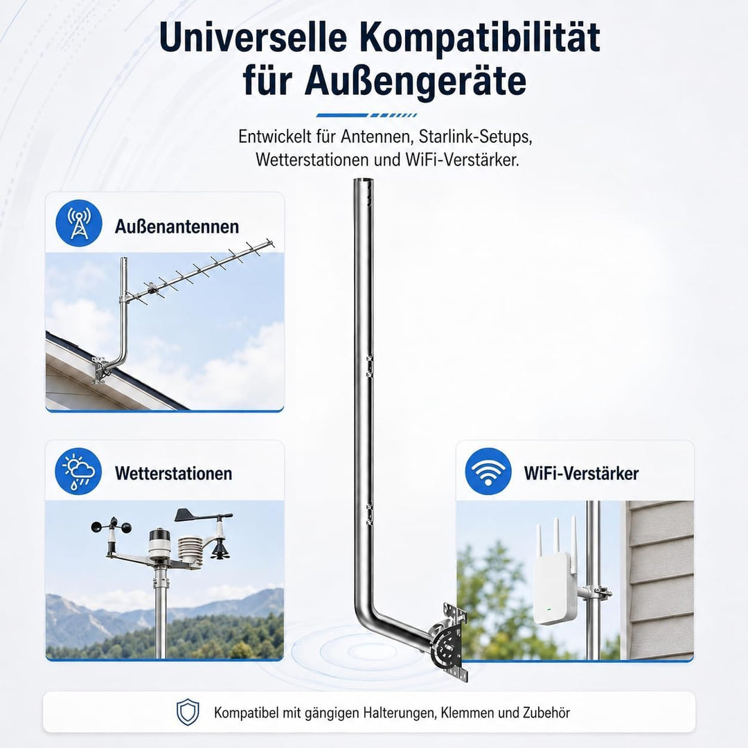 Universeller Antennenmast für Fernseh-, Satelliten-, Radio- und WLAN-Antennen - Verstellbarer Stände