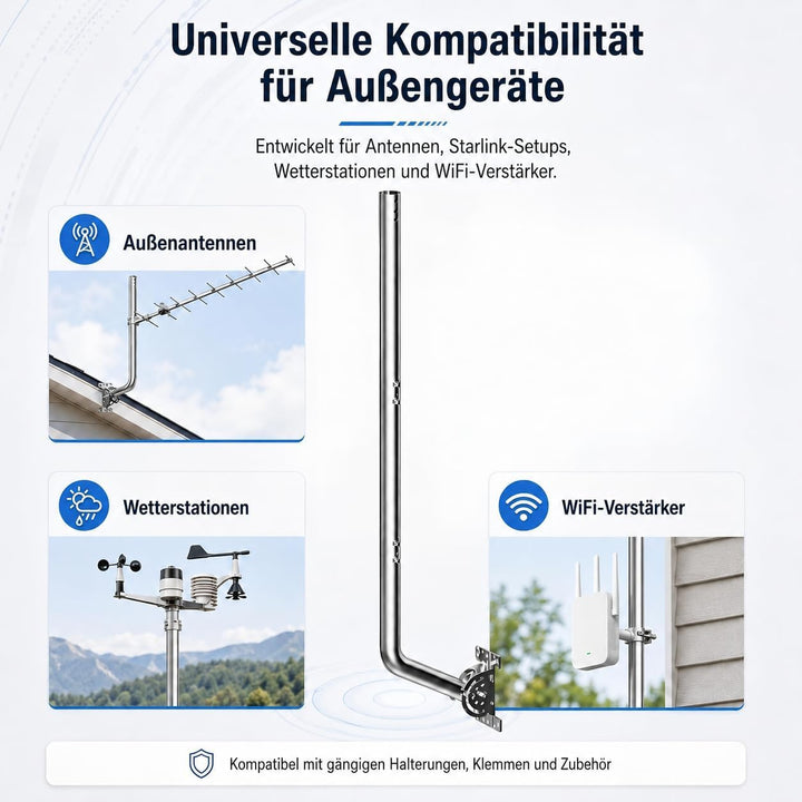 Universeller Antennenmast für Fernseh-, Satelliten-, Radio- und WLAN-Antennen - Verstellbarer Stände