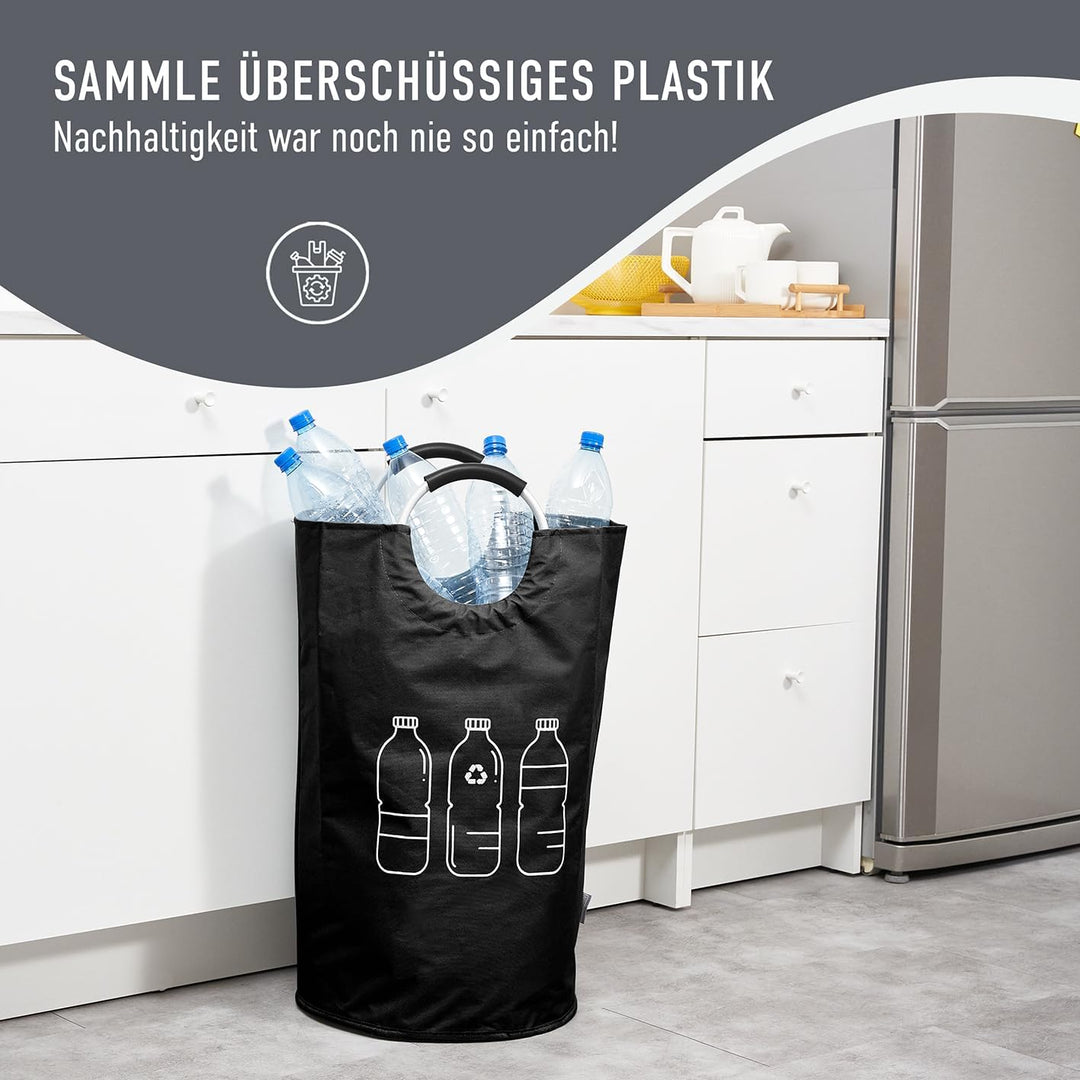 Faltbarer Pfandflaschen-Sammelbehälter faltbar Schwarz - Wasserdichter Flaschensammler grosser Korb