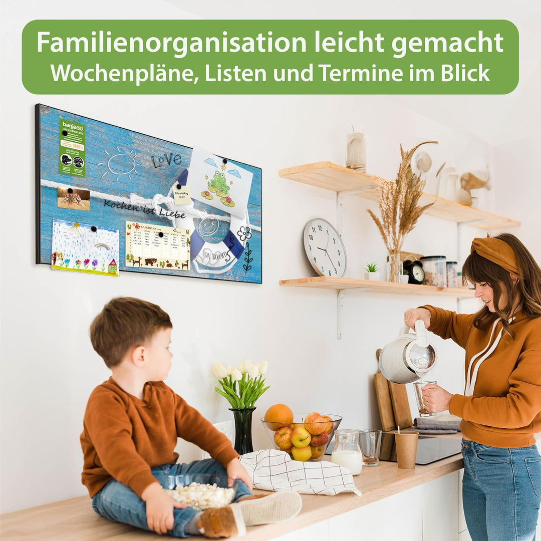 banjado Magnettafel schwarz 78 x 37cm / Magnetwand Metall/Magnetpinnwand als Memoboard/Pinnwand Magn