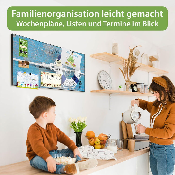 banjado Magnettafel schwarz 78 x 37cm / Magnetwand Metall/Magnetpinnwand als Memoboard/Pinnwand Magn