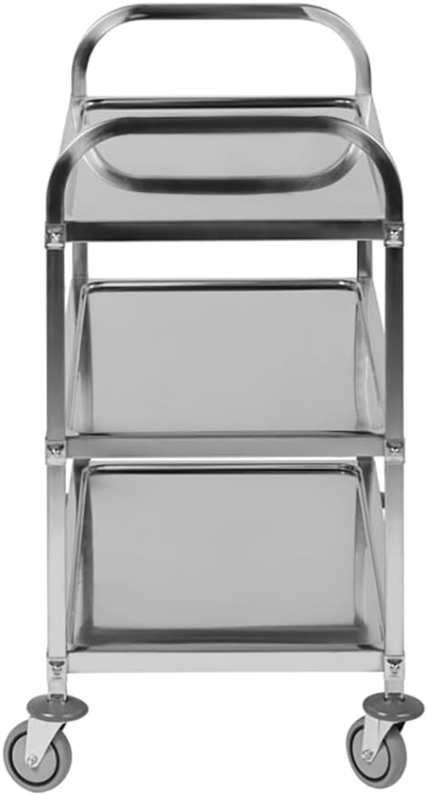 Servierwagen aus Edelstahl für die Küche, 3 Ebenen, 75 x 40 x 83,5 cm, Servierwagen, mit Griffen und