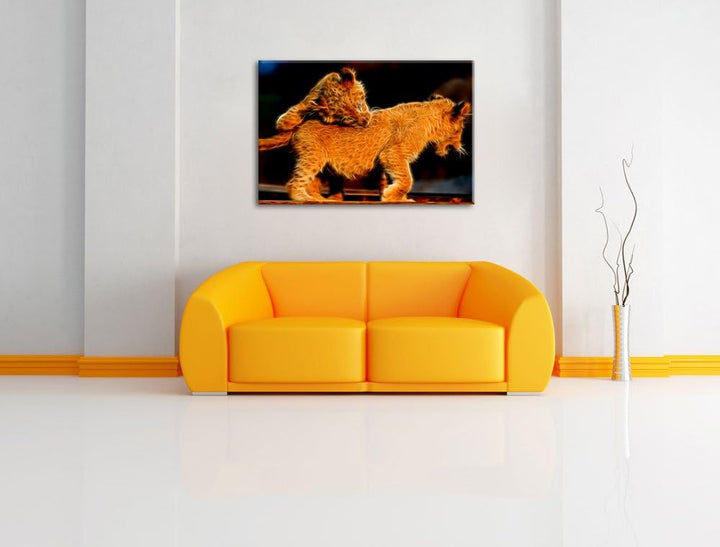 Dark Löwenjunge beim Spielen Deluxe Format: 100x70 cm auf Leinwand, XXL riesige Bilder fertig gerahm