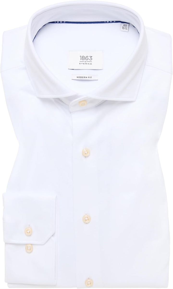 ETERNA Herren Long Sleeve Modern Fit White Uni Soft Tailoring Jersey T-Shirt 39 Kragen / 67 Ärmel We