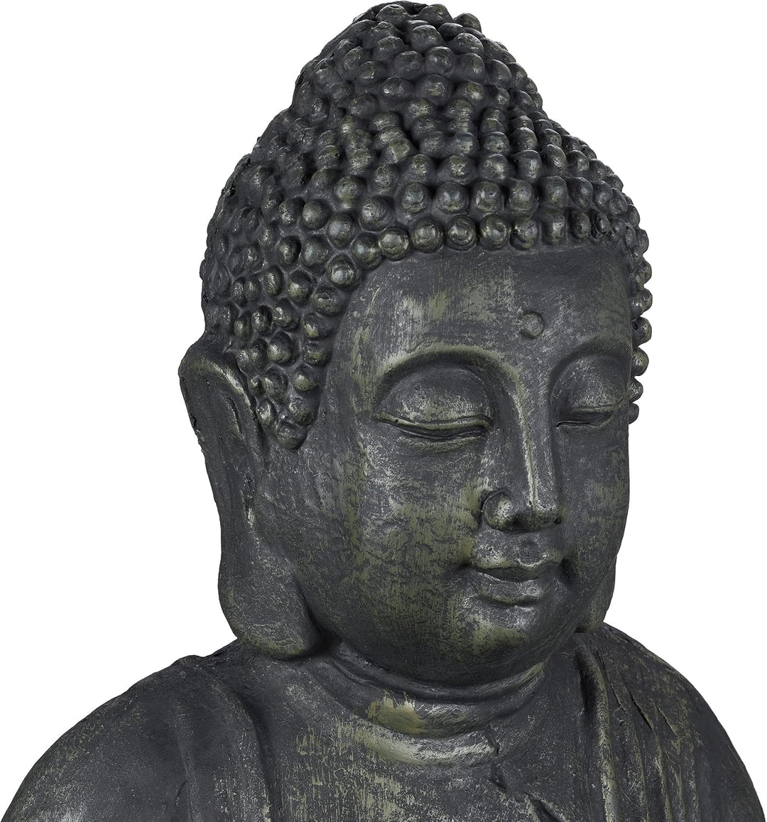 Relaxdays Buddha Figur sitzend, XL 70 cm, Gartenfigur, Vintage Dekofigur Wohnzimmer, wetterfest, fro