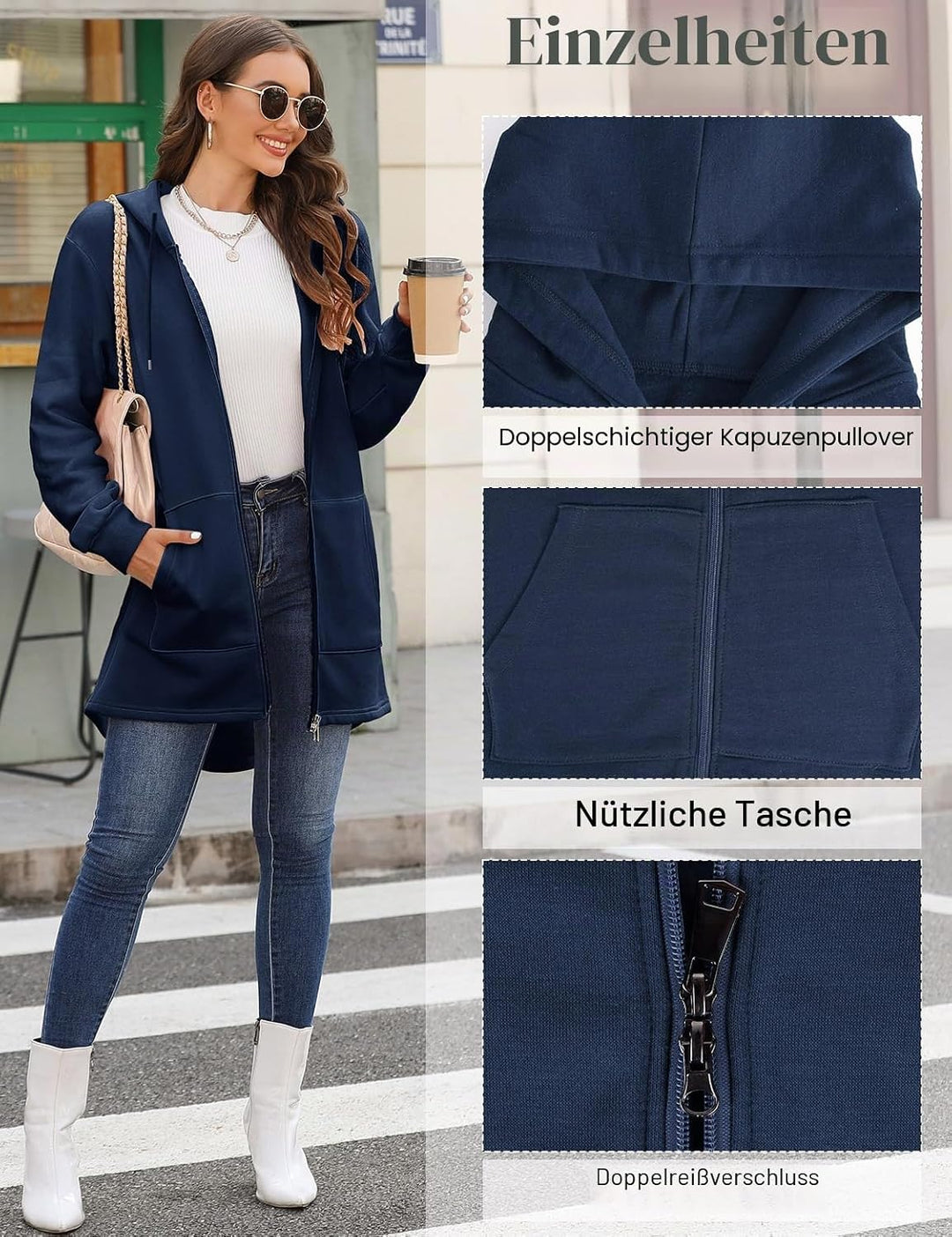 Tuopuda Damen Hoodie Jacke Oversize Reissverschluss Winterjacke Langarm Mantel Winter Warm Cardigan