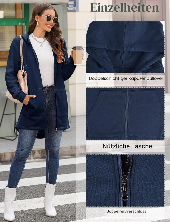 Tuopuda Damen Hoodie Jacke Oversize Reissverschluss Winterjacke Langarm Mantel Winter Warm Cardigan
