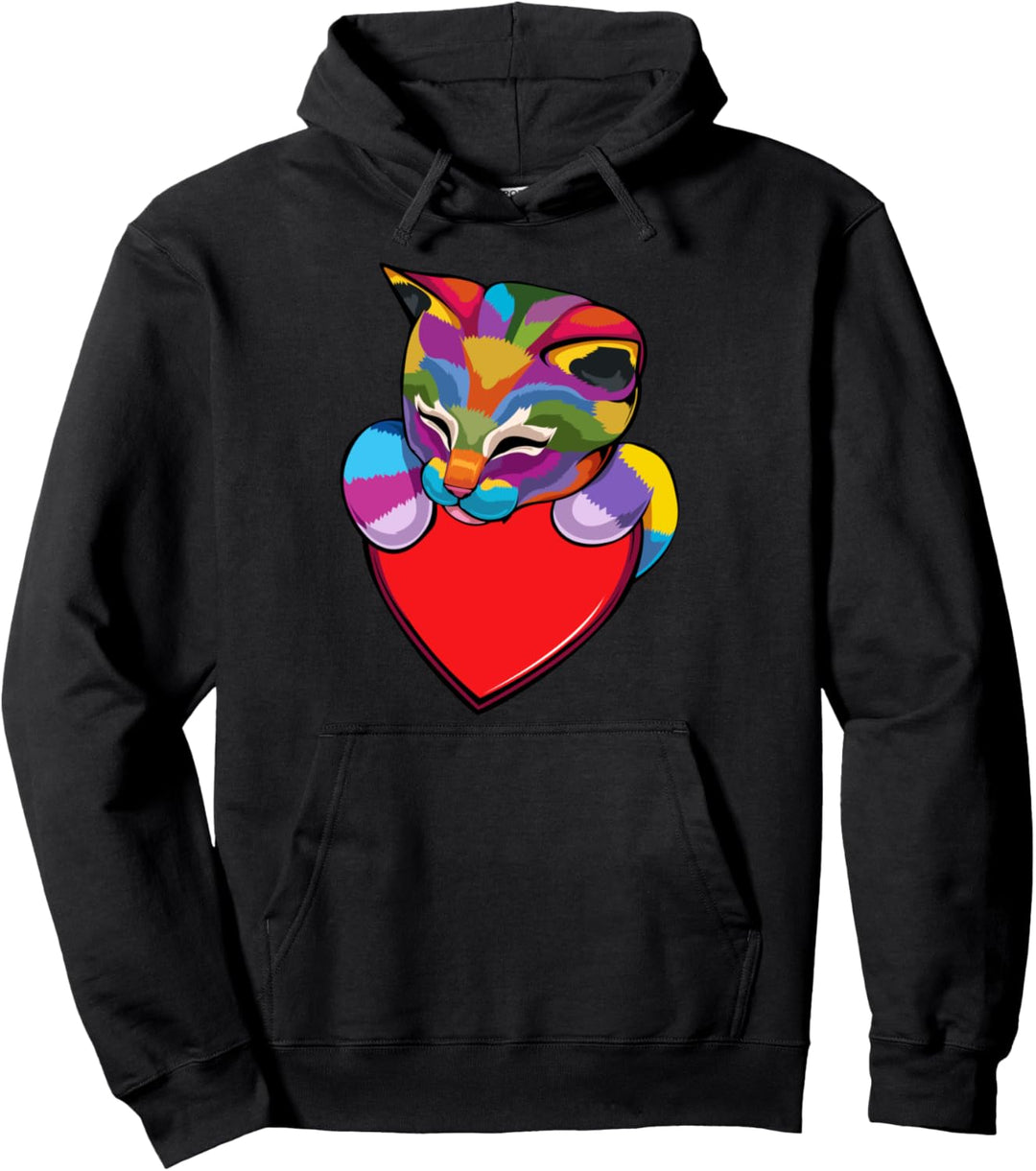 Katze Katzen Kätzchen Kitty Miau Bunt Farben Herz Outfit Pullover Hoodie