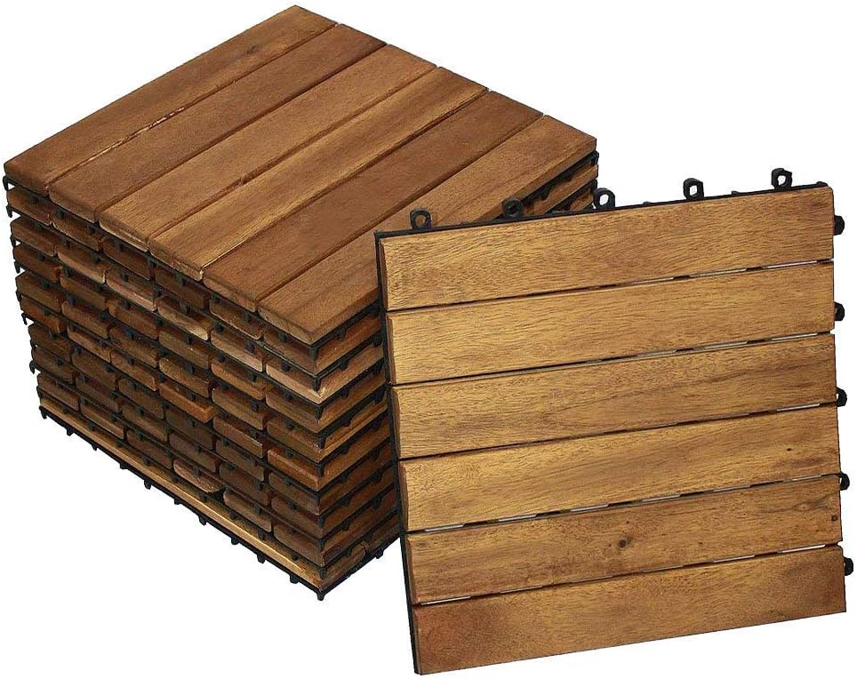 SAM Terrassen- Klickfliese 01, Holz- Akazie, 33 Fliesen für 3 m², 30x30cm, Garten Bodenbelag mit Dra
