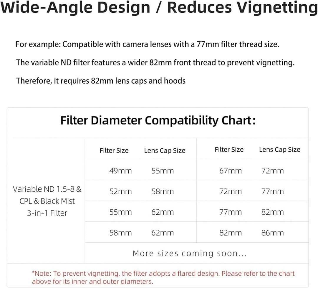 Kase 77 mm Filter 3-in-1 VND+CPL + Black Mist mit Adapterring 72 – 77 mm, variabel 1,5-8 Stops (ND3-