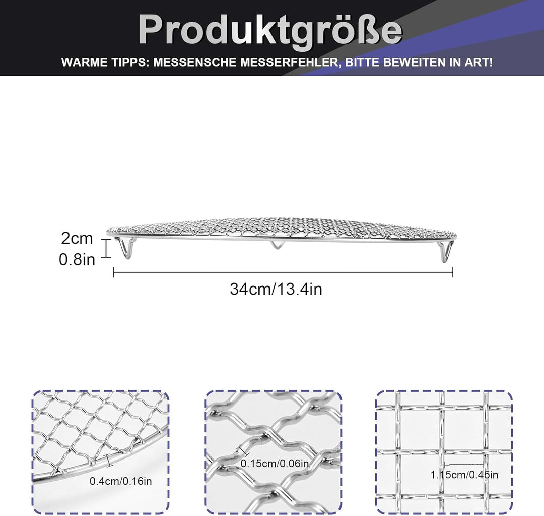 Edelstahl Grillrost Rund Mit 2cm Füssen Ø10-42.5cm - Universelles Kochgitter Für Heissluftfritteusen