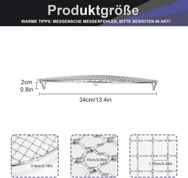 Edelstahl Grillrost Rund Mit 2cm Füssen Ø10-42.5cm - Universelles Kochgitter Für Heissluftfritteusen