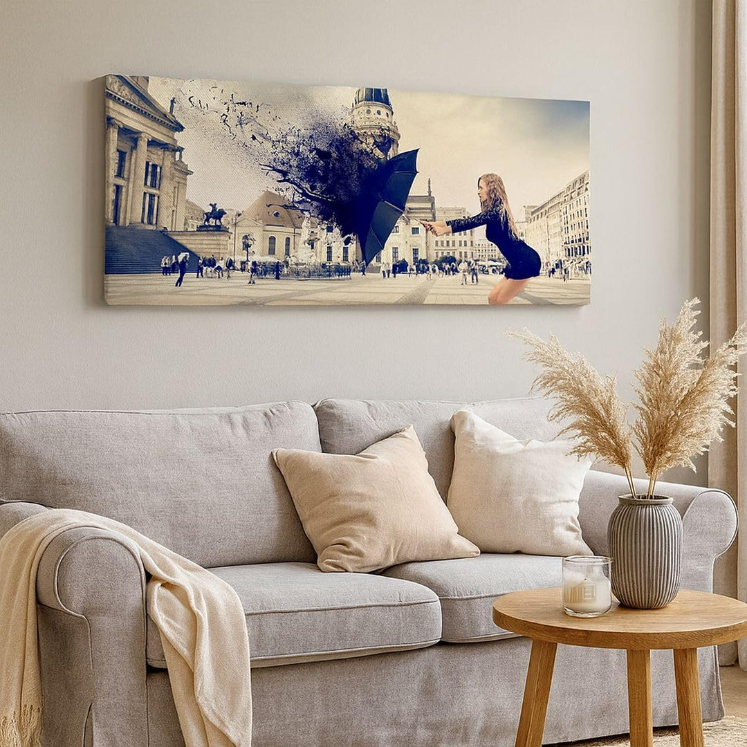 Wandbilder Dekoration Wohnzimmer Stadt landmarken quadrat regenschirm Bilder auf Leinwand 120x50cm L