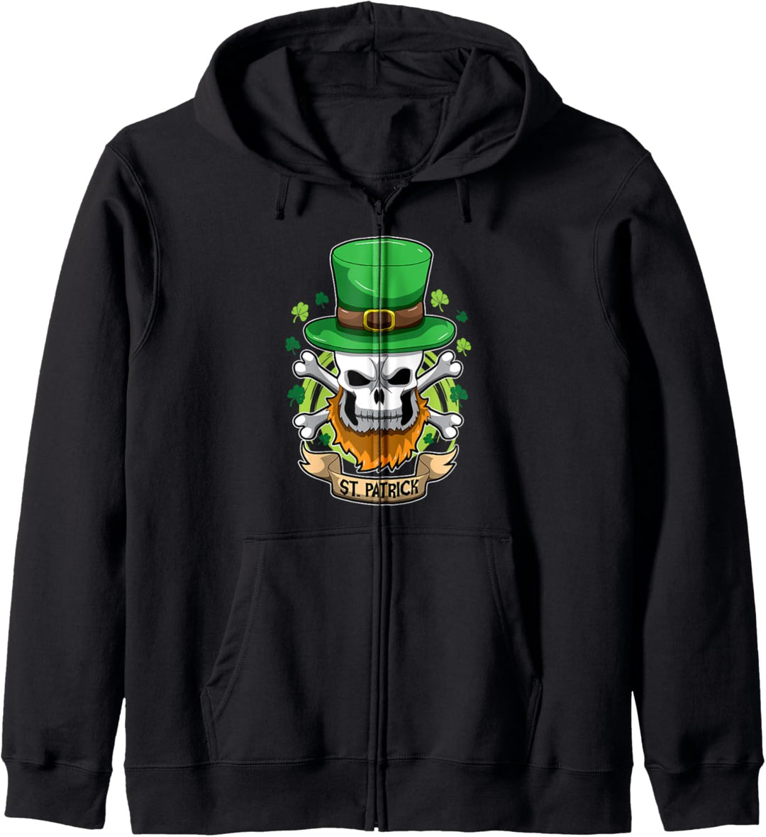 St. Patrick Totenkopf - Irischer Pirat - Totenschädel Bart Kapuzenjacke